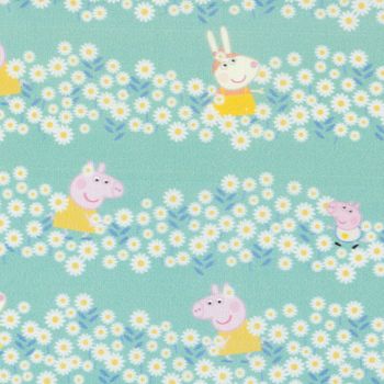 Baumwollstoff Digitaldr. Patchworkstoff Peppa Pig Blumenwiese türkis
