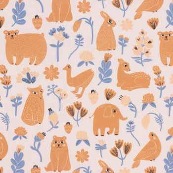 Baumwollstoff Digitaldr. Patchworkstoff Tiere Blumen braun blau 1.40m