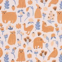 Baumwollstoff Digitaldr. Patchworkstoff Tiere Blumen braun blau 1.40m