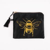 Utensilien Tasche Biene Samt schwarz goldfarbig 19x16.5cm verschiedene Motive