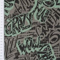 Sweatstoff GRAFFITI Schriftzug betongrau mint dunkelgrau 1.4m Breite