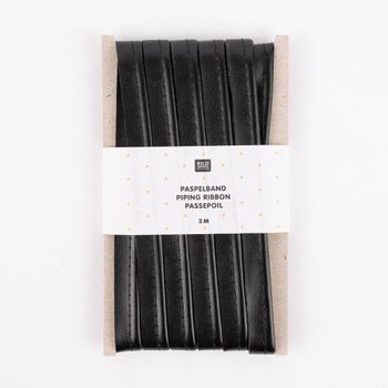 Rico Design Paspelband Kunstleder einfarbig schwarz 3 Meter