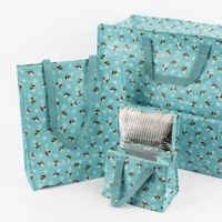 XXL Shopper Hummeln aus recyceltem Material hellblau weiß gelb schwarz 55x48x28cm