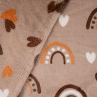Wellness Fleece Doubleside Regenbogen Herzen Punkte taupe orange braun