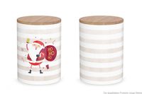 La Vida Vorratsdose Hohoho Weihnachtsmann Streifen Porzellan mit Bambusdeckel weiß beige rot natur 11x16cm