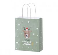 La Vida Geschenktüte Frohes Fest Rentier Sterne mint weiß braun 18x22x8cm