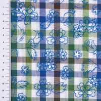 Baumwollstoff Trachten Blätter Kariert mit Blätter Blumen weiß grün