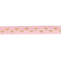 Herzchenborte Band mit Herzen Ripsband 9mm breit rosa goldfarbig 25m Rolle