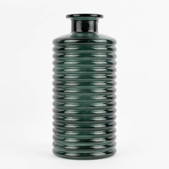Große Vase zylinderförmig mit Rillenprägung u. schmalem Hals Glas klar blaugrün 14.5x31cm