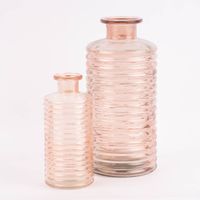 Große Vase zylinderförmig mit Rillenprägung u. schmalem Hals Glas klar rosa 14.5x31cm