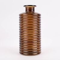 Große Vase zylinderförmig mit Rillenprägung u. schmalem Hals Glas klar braun 14.5x31cm