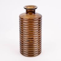 Große Vase zylinderförmig mit Rillenprägung u. schmalem Hals Glas klar braun 14.5x31cm
