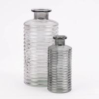 Vase zylinderförmig mit Rillenprägung u. schmalem Hals Glas klar grau 9.5x21.5cm