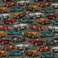 Sweatstoff Digitaldruck Oldtimer Autos grün rot gelb petrol 1.45m