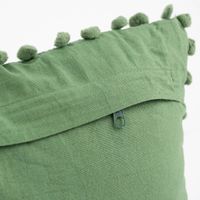 Deko Kissen einfarbig strukturiert mit Pompons altgrün 30x50cm