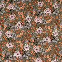 Sweatstoff Digitaldruck Aquarell Blumen khaki orange rosa 1.45m
