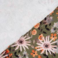 Sweatstoff Digitaldruck Aquarell Blumen khaki orange rosa 1.45m
