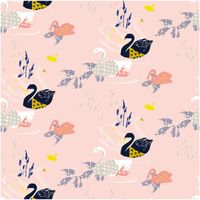 Rico Design Druckstoff Schwan beschichtete Baumwolle Stoffabschnitt rosa bunt 50x140cm