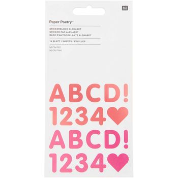 Rico Design Stickerblock Alphabet Neon rot pink 16 Blatt