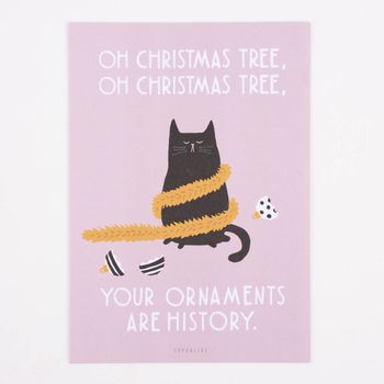 Postkarte Oh Christmas Tree Katze altrosa weiß schwarz 10.5x14.8cm
