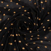 Tüll Mesh Stretch extraweich mit Flock Punkte schwarz ocker 1.4m