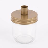 Kerzenhalter für Stabkerzen mit Dekoglas Metall u. Glas goldfarbig schimmernd klein 9x11cm