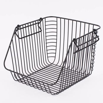 Aufbewahrungskorb zum Stapeln hoch Metallgitter schwarz 27x30x22cm