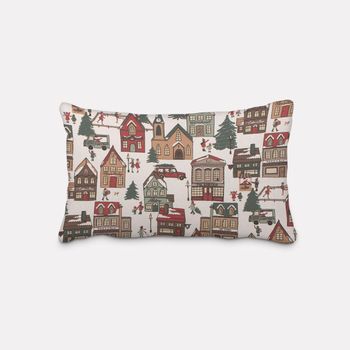 SCHÖNER LEBEN. Kissenhülle Winter Village Scene Winterdorf weiß braun rot grün verschiedene Größen