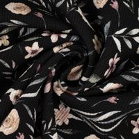Waffeljersey Waffelstrick Digitaldr. Aquarell Blumen schwarz beige gr