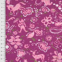 Baumwollstoff Trachten Blumen Tiere lila rosa 1.50m Breite