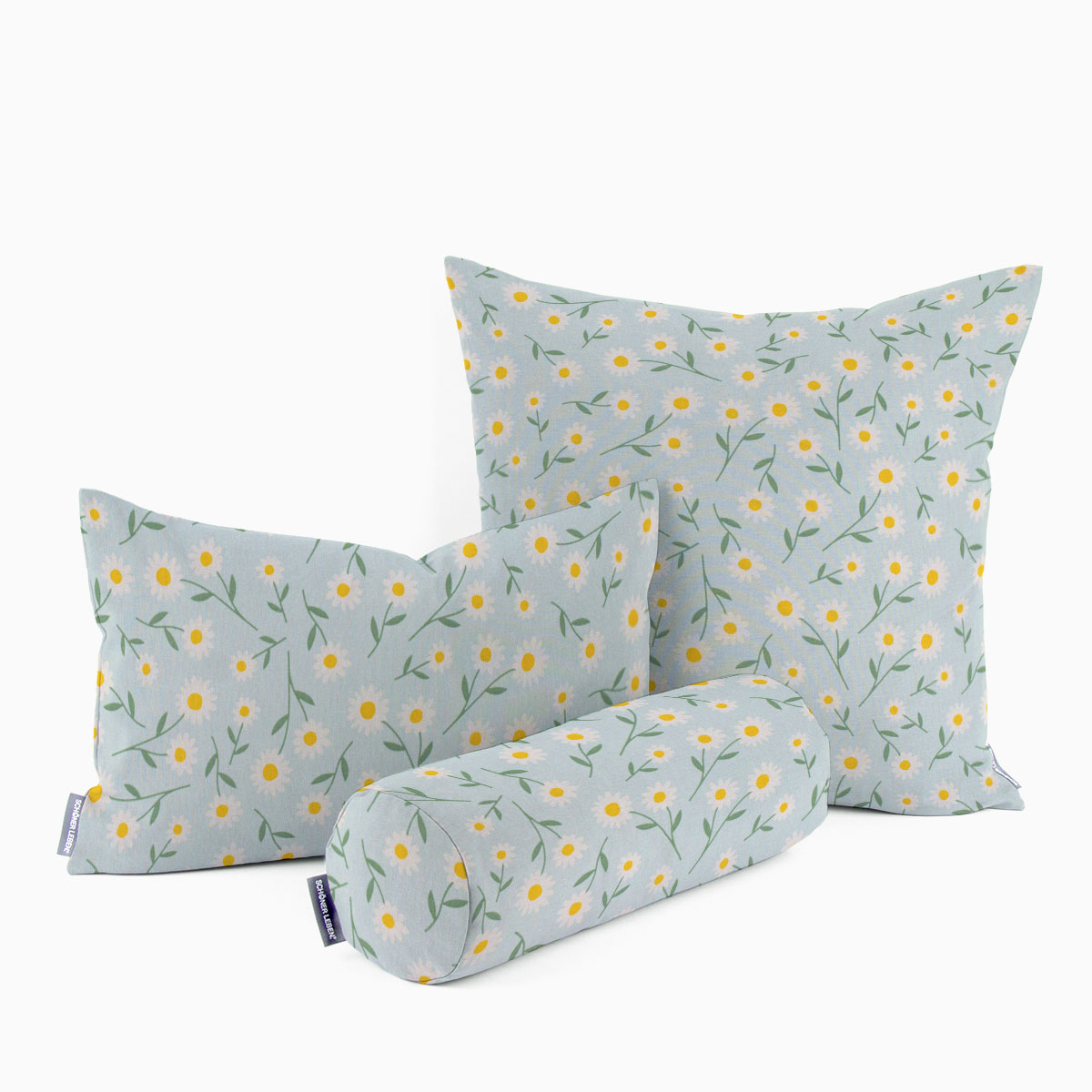 Dekostoff Daisy Sweet Field Gänseblümchen hellblau weiß 1.40m