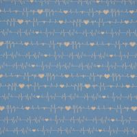 Baumwollstoff Digitaldr. Patchworkstoff Herzen Pulslinie blau gelb 1.4