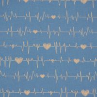 Baumwollstoff Digitaldr. Patchworkstoff Herzen Pulslinie blau gelb 1.4