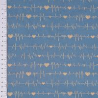 Baumwollstoff Digitaldr. Patchworkstoff Herzen Pulslinie blau gelb 1.4