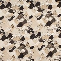 Dekostoff Baumwolle Digitaldr. Kraniche Hügel beige schwarz weiß 1.40
