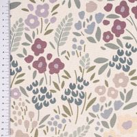 Dekostoff Baumwollstoff Digitaldruck Blumenwiese weiß lila 1.40m