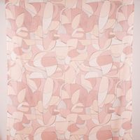 Gardinenstoff Dekostoff halbtransparent Gitterstruktur Retro Formen rosa 1.50m Breite