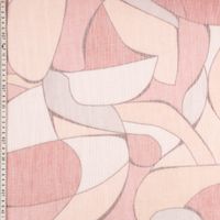 Gardinenstoff Dekostoff halbtransparent Gitterstruktur Retro Formen rosa 1.50m Breite