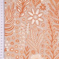 Dekostoff Baumwolle Digitaldr. Blätter Blumen Gräser beige orange 1.