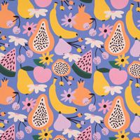 Dekostoff Baumwolle Digitaldruck Retro Pop Obst Blumen lila bunt 1.40m