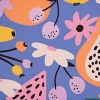 Dekostoff Baumwolle Digitaldruck Retro Pop Obst Blumen lila bunt 1.40m