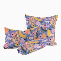 Dekostoff Baumwolle Digitaldruck Retro Pop Obst Blumen lila bunt 1.40m