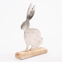 Osterhase silberfarbig glänzend Metall Holz 17.5x26x5cm