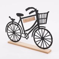 Deko Fahrrad Aufsteller mit LED Lichterkette Metall Holz schwarz natur 35x4x24.5cm