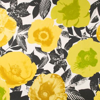 Dekostoff Baumwolle Madone Citrus Blumen Pop Art gelb schwarz 140cm