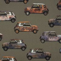 Baumwollstoff Canvas Digital Cars Army Green Retro Autos khakigrün br