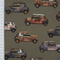 Baumwollstoff Canvas Digital Cars Army Green Retro Autos khakigrün br