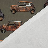 Baumwollstoff Canvas Digital Cars Army Green Retro Autos khakigrün br