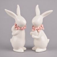 Deko Hase mit Blumenkranz Porzellan weiß rosa versch. Formen 6x13x6.5cm