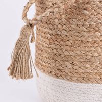 Korbset aus Jute und Baumwolle 3-teilig mit Henkeln und Quaste natur weiß 24x26cm